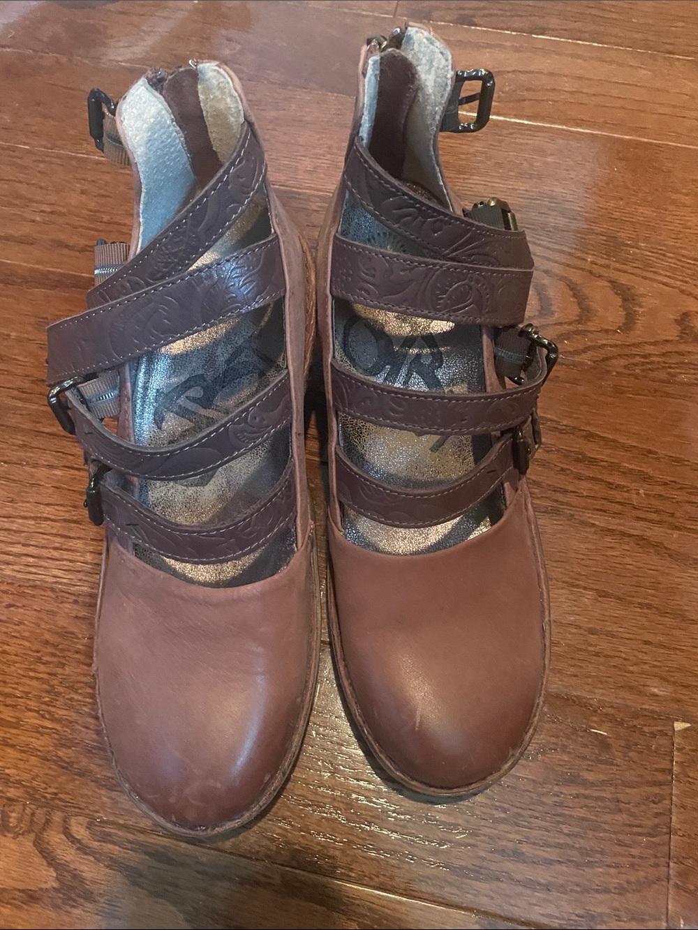 OTBT Brown Buckled Strappy Ankle Boots